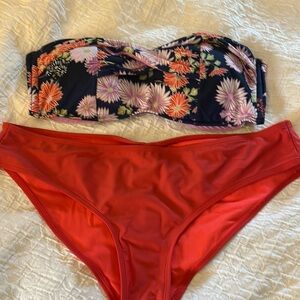 Floral Bandeau Bikini Top and Red Bottoms Seafolly  size 16 XL